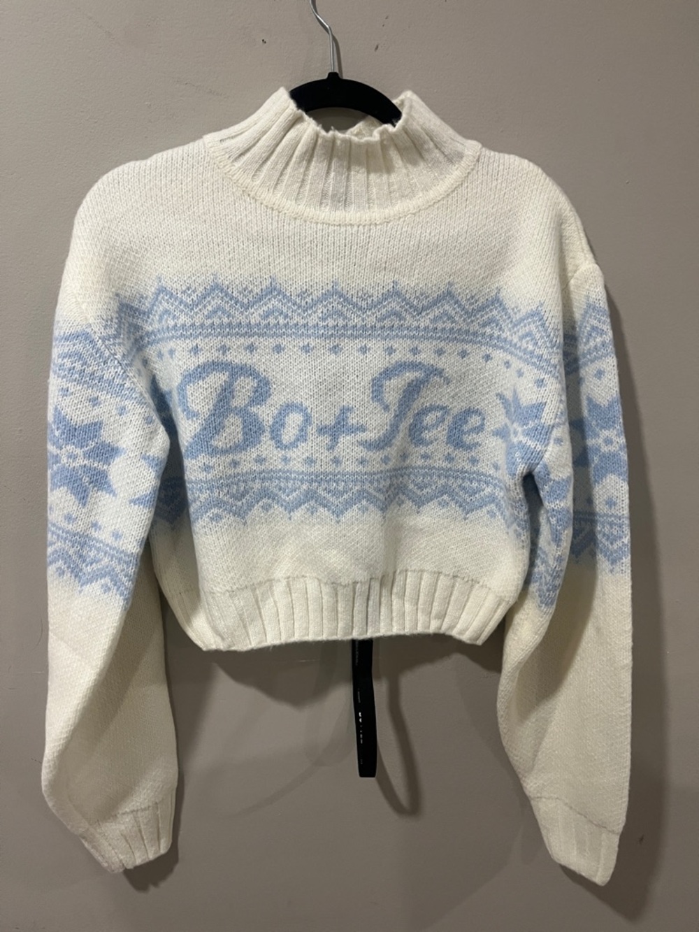 Bo•Tee White & Light Blue Fair Isle Turtleneck Sweater
